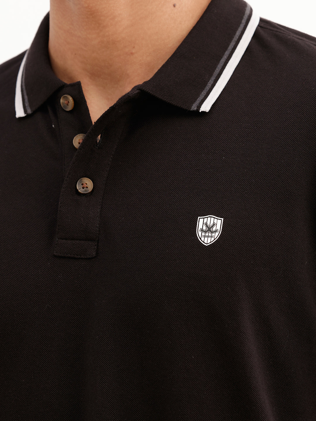 Classic Slim Fit Tipping Collar Polo T-Shirt | Black