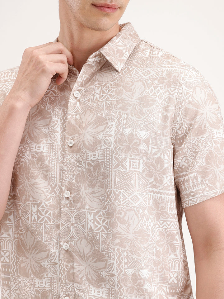 Slim Fit AOP Shirt | Beige