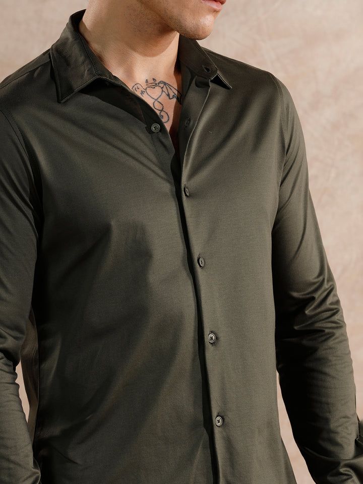 Solid Stretch Slim Fit Shirt | Olive