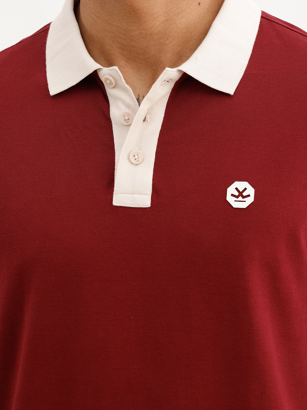 Solid Contrast Collar Polo T-Shirt | Maroon | WWTS273F