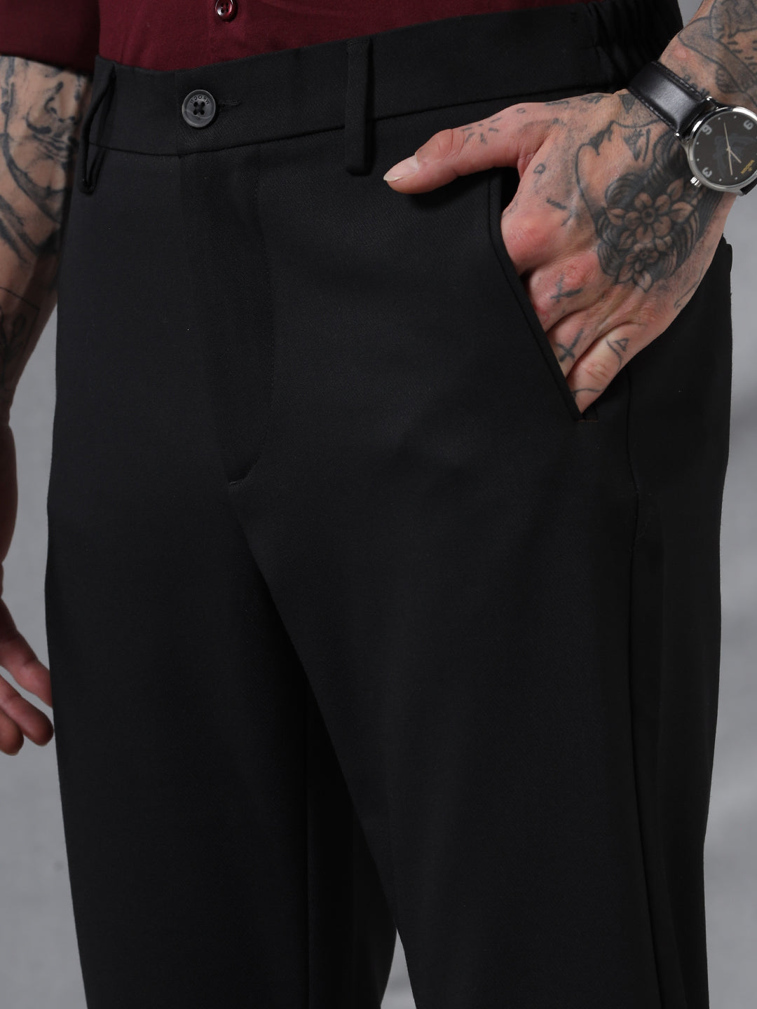 Solid Black Side Elastic Trouser