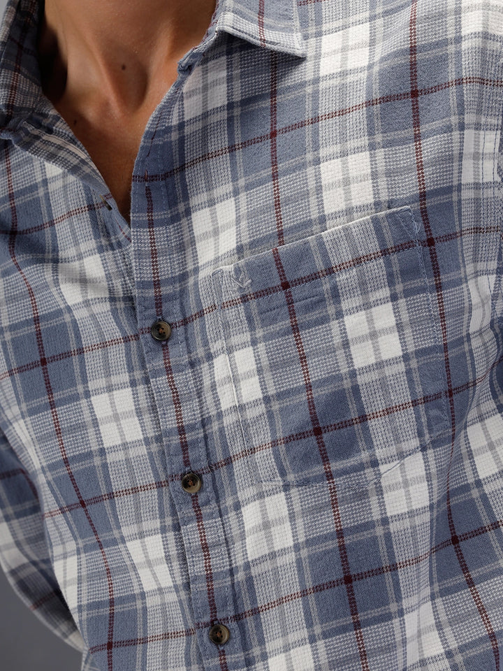 Textured Comfort Fit Checkered Pattern Shirt | Grey