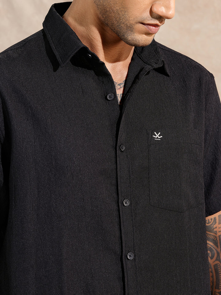 Solid Textured Comfort Fit Shirt | Black