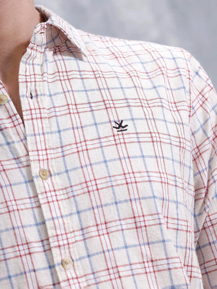 Men’s Slim Fit Checkered Pattern Shirt | Maroon