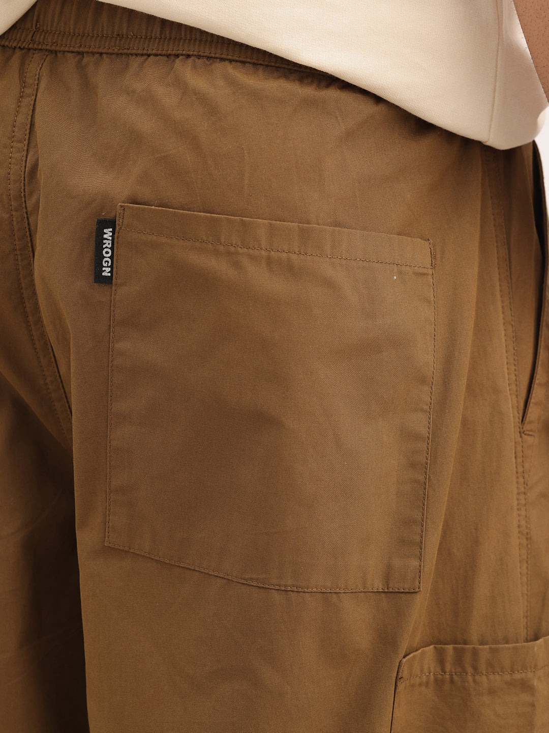 Solid Loose Fit Cargo Trousers | Khaki