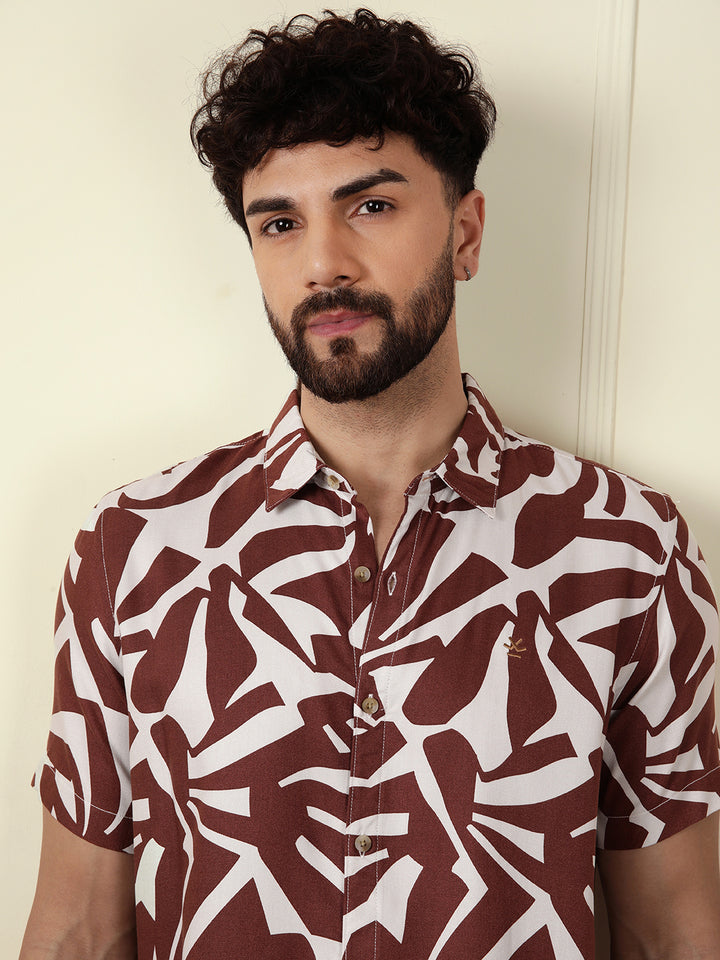 AOP Flowy Viscose Shirt | Brown
