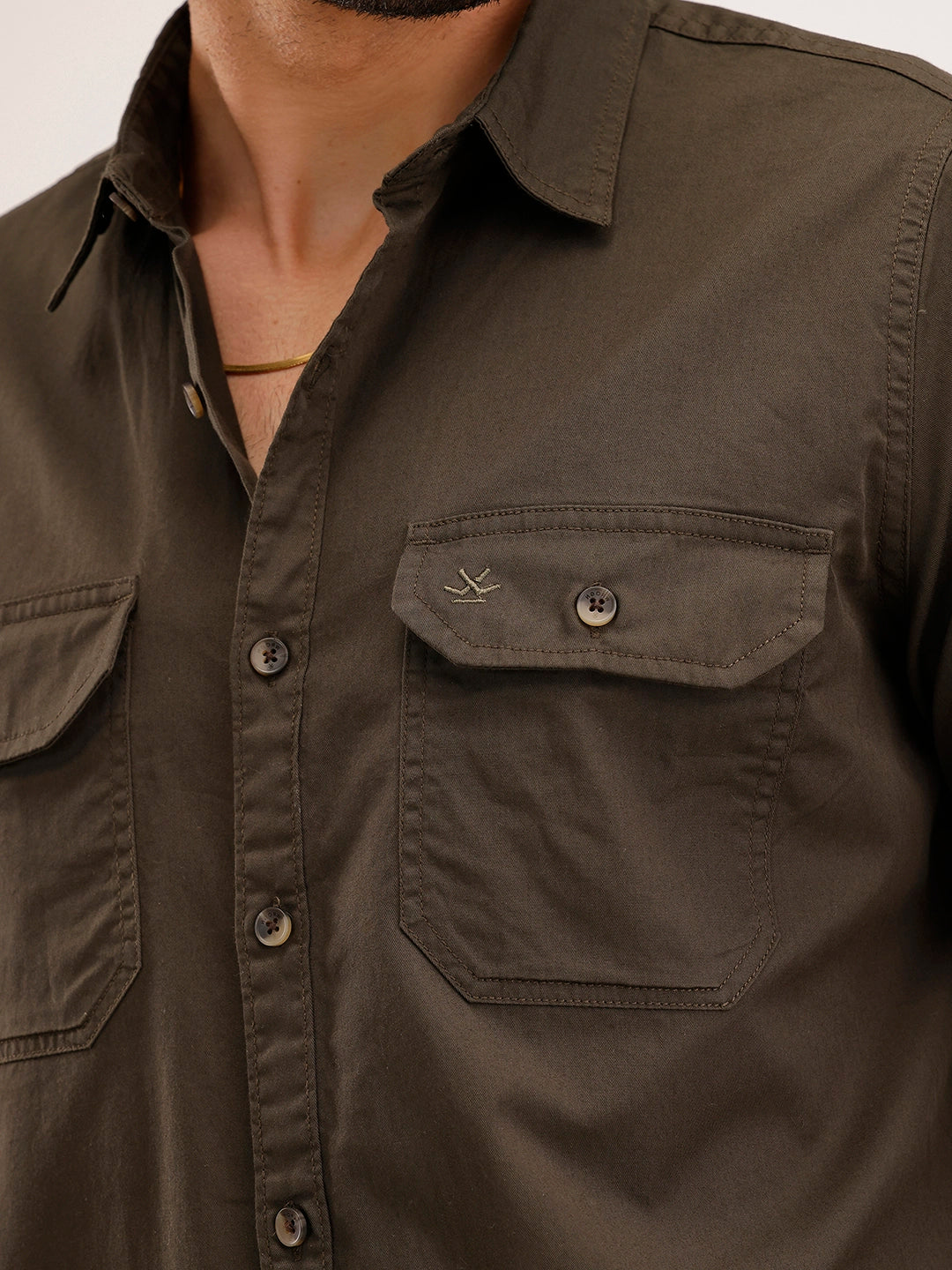 Slim Fit Double Pocket Shirt | Dark Green