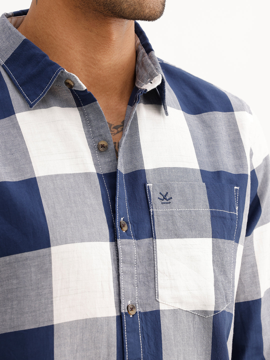Regular Fit Full Sleeve Checkered Shirt | Dark Blue