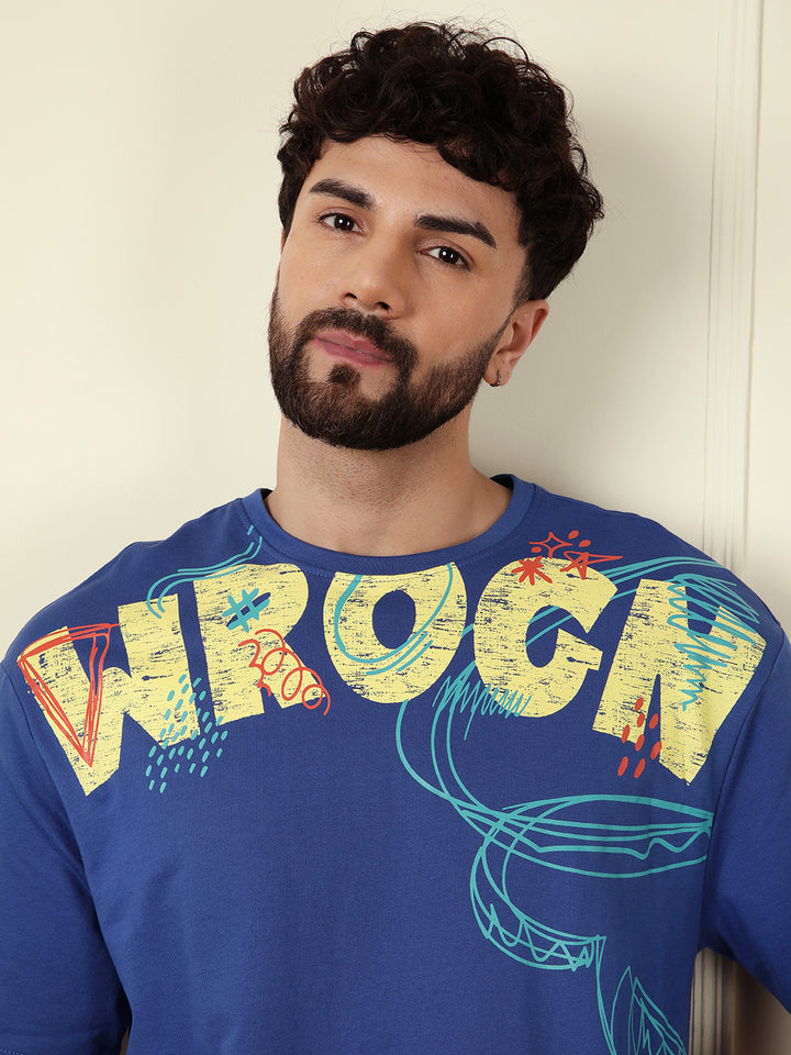 Heavy GSM Placement Print T-Shirt | Blue
