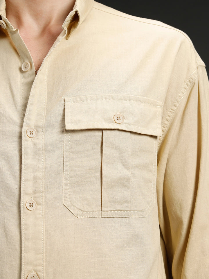 Men's casual oversized fit double pocket shirt  | Khaki