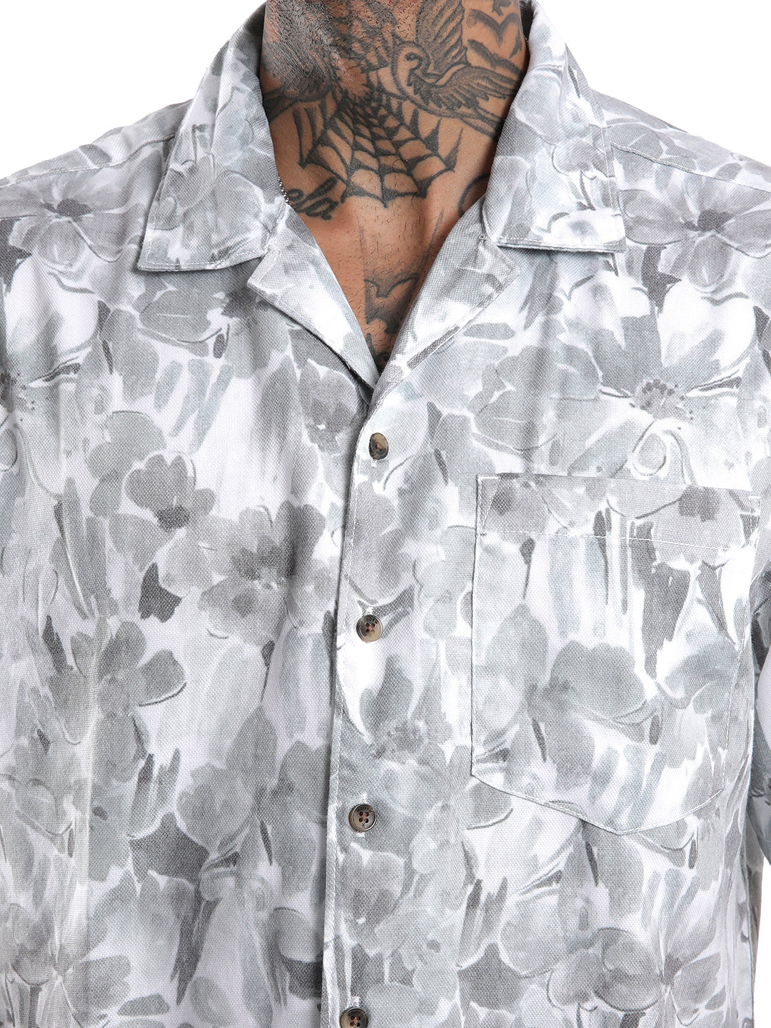 Grey AOP Resort Collar Shirt