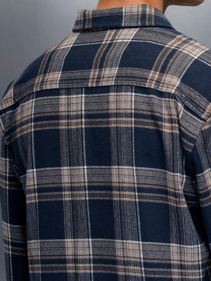 Men's casual checkered pattern regualr fit shacket  | Navy Blue