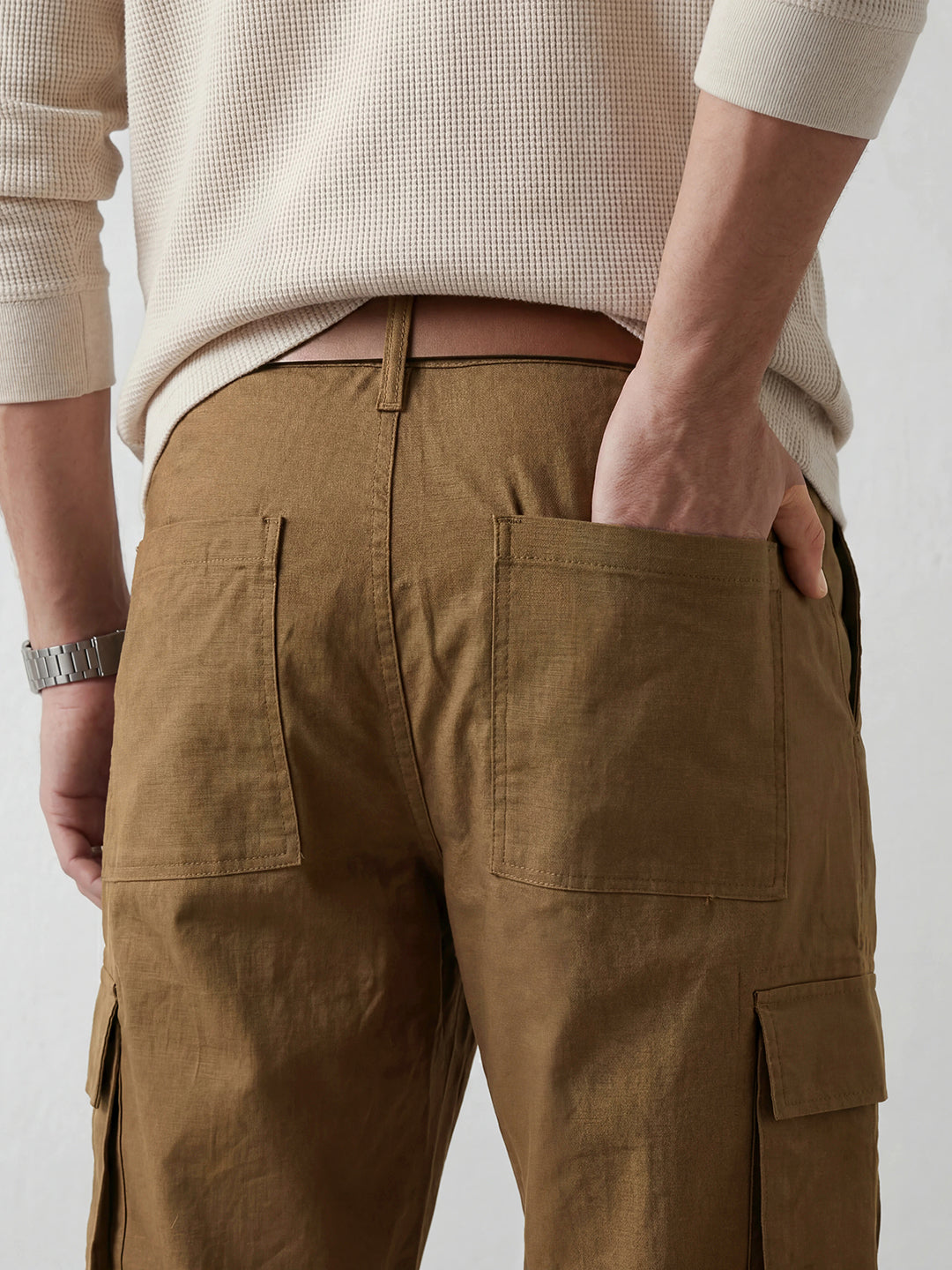 Men's casual cargo loose fit trousers | Brown