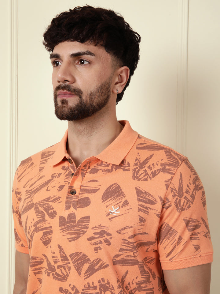 Casual Abstract AOP Polo T-Shirt | Peach