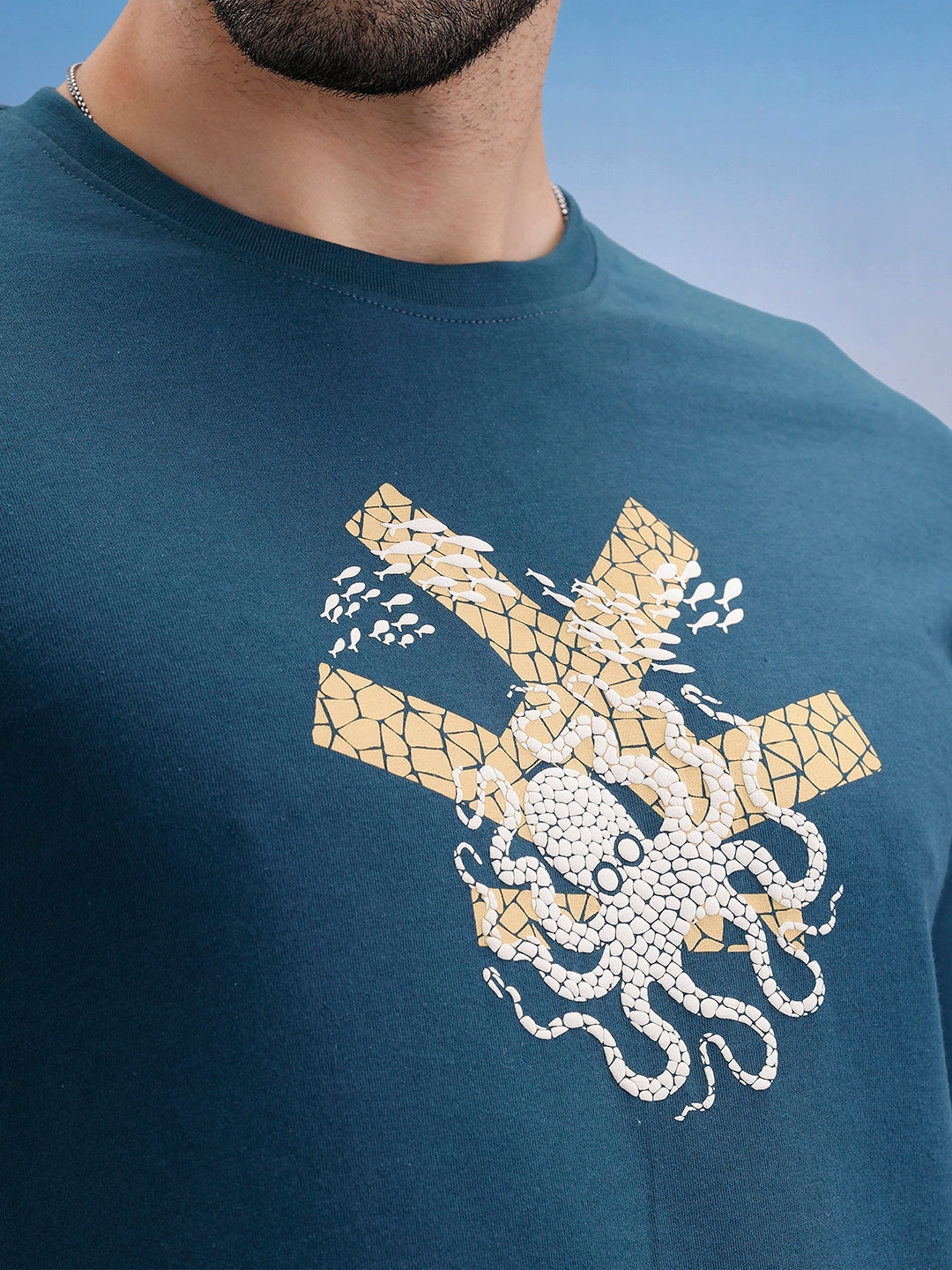 Slim Fit Puffer Printed T-Shirt | Teal