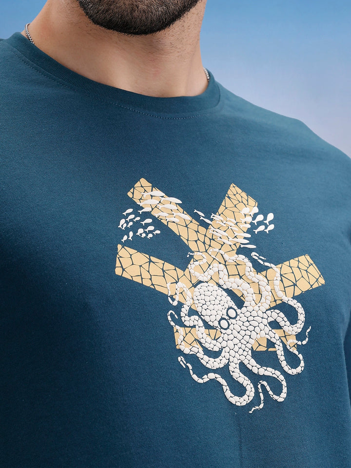 Slim Fit Puffer Printed T-Shirt | Teal