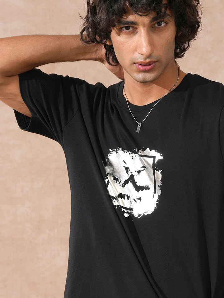 Foil Printed Slim Fit T-Shirt | Black
