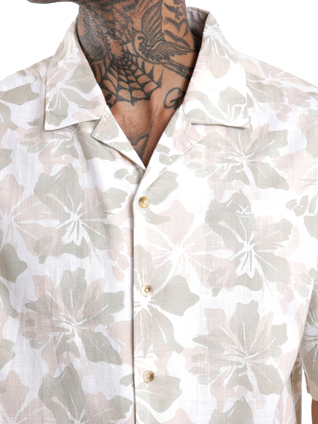 Beige Floral AOP Spoyl Shirt