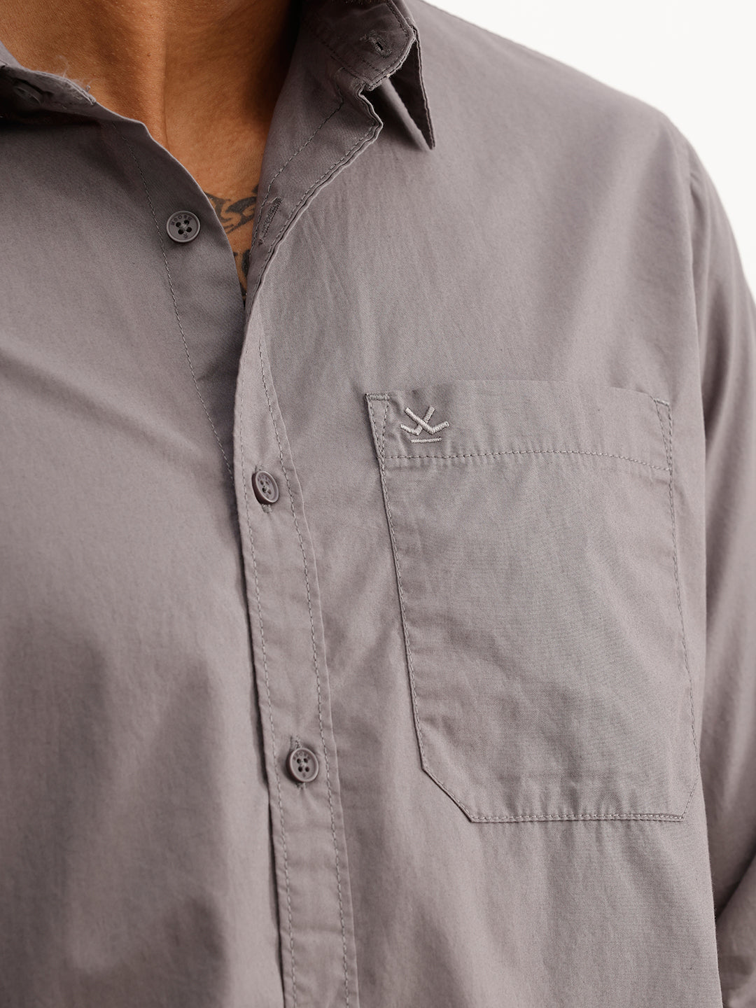 Solid Regular Fit Full Sleeve Shirt | Grey