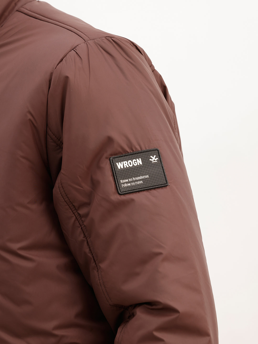 Solid Regular Fit Puffer Jacket | Brown