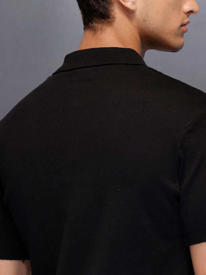 Men’s textured zip polo tshirt | Black