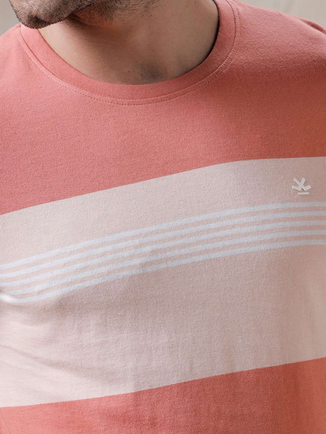 Slim Fit Stripes Coral T-Shirt