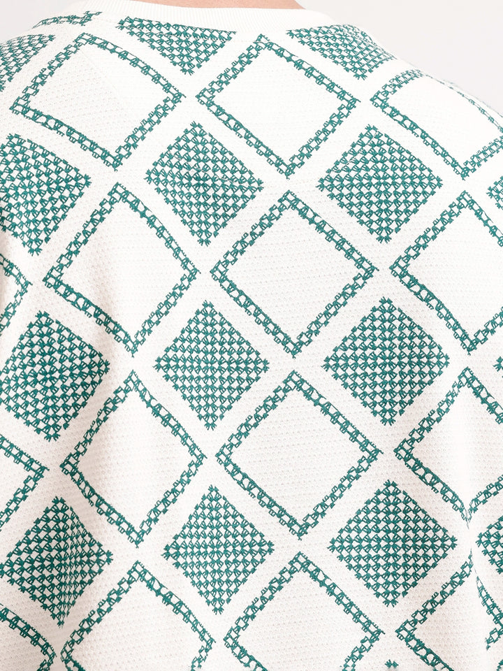 Classic Oversized Textured AOP T-Shirt  | Green