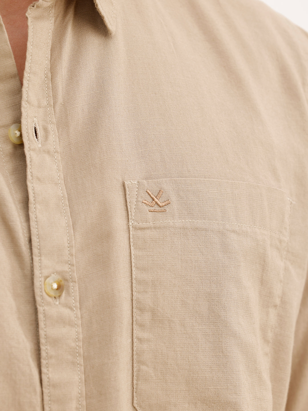 Solid Regular Fit Full Sleeve Shirt | Khaki