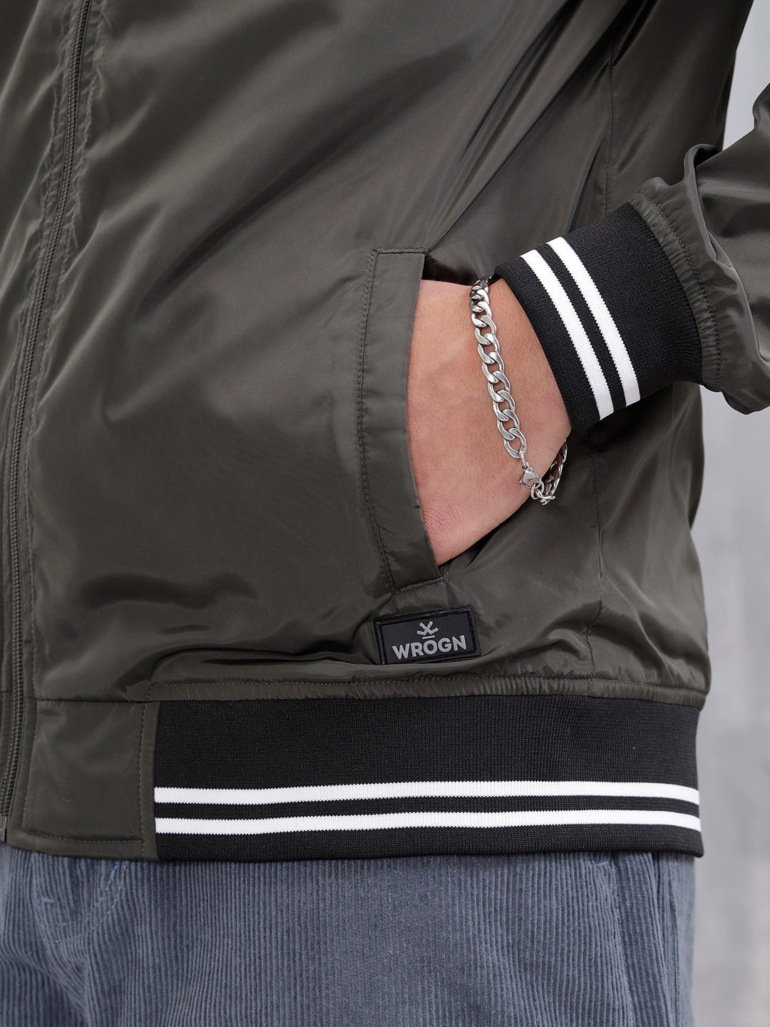 Men's Casual Zip-Up Jacket With Contrast Trim | Green