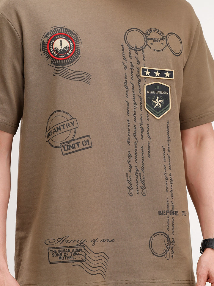 Oversized Placement Printed T-Shirt | Olive