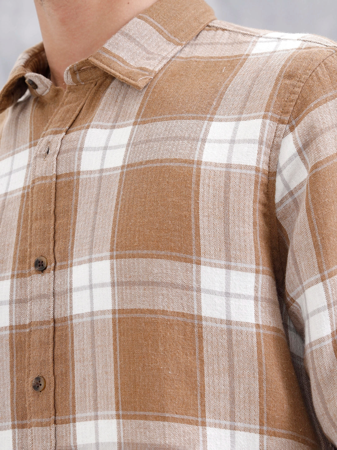 Double Layered Check Slim Fit Shirt | Brown