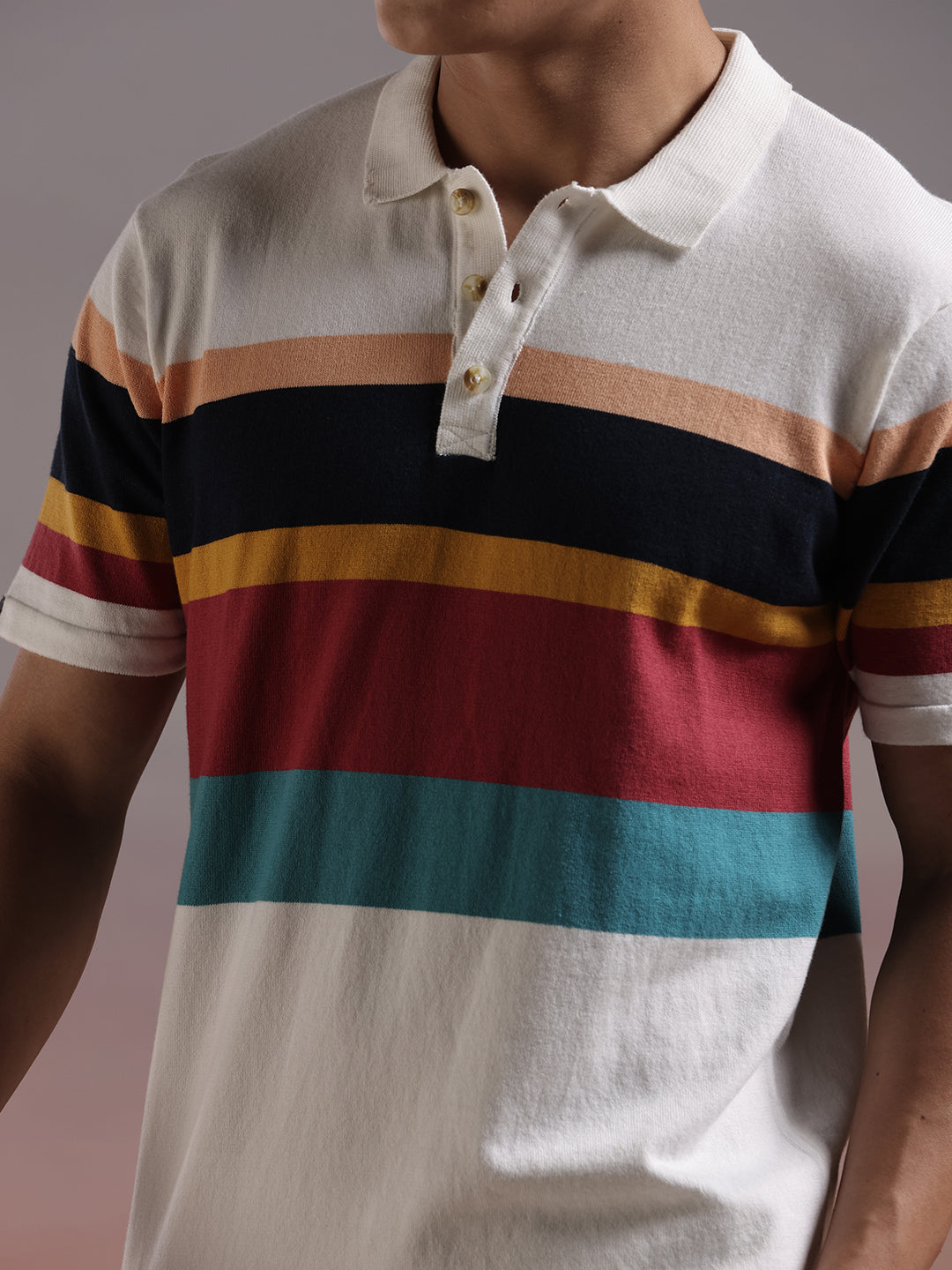 Striped Blocks Knit Polo T-Shirt