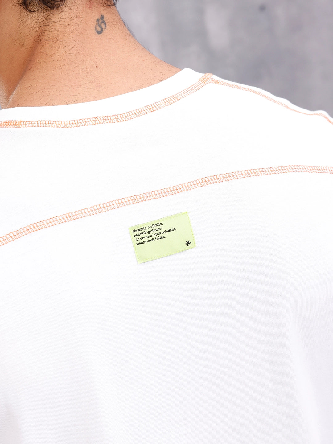 Contrast Flat Lock Detail Oversized Fit T-shirt With Print | White
