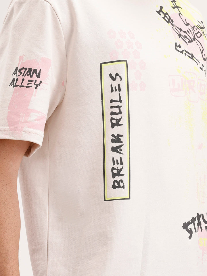 Oversized Placement Printed T-Shirt | Beige