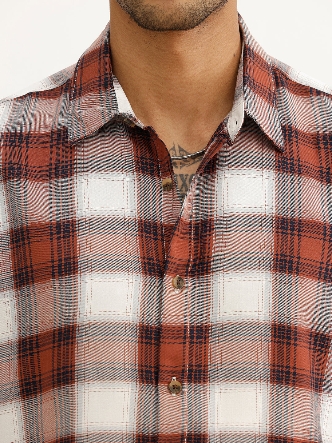 Slim Fit Checkered Full Sleeve Shirt | Brown