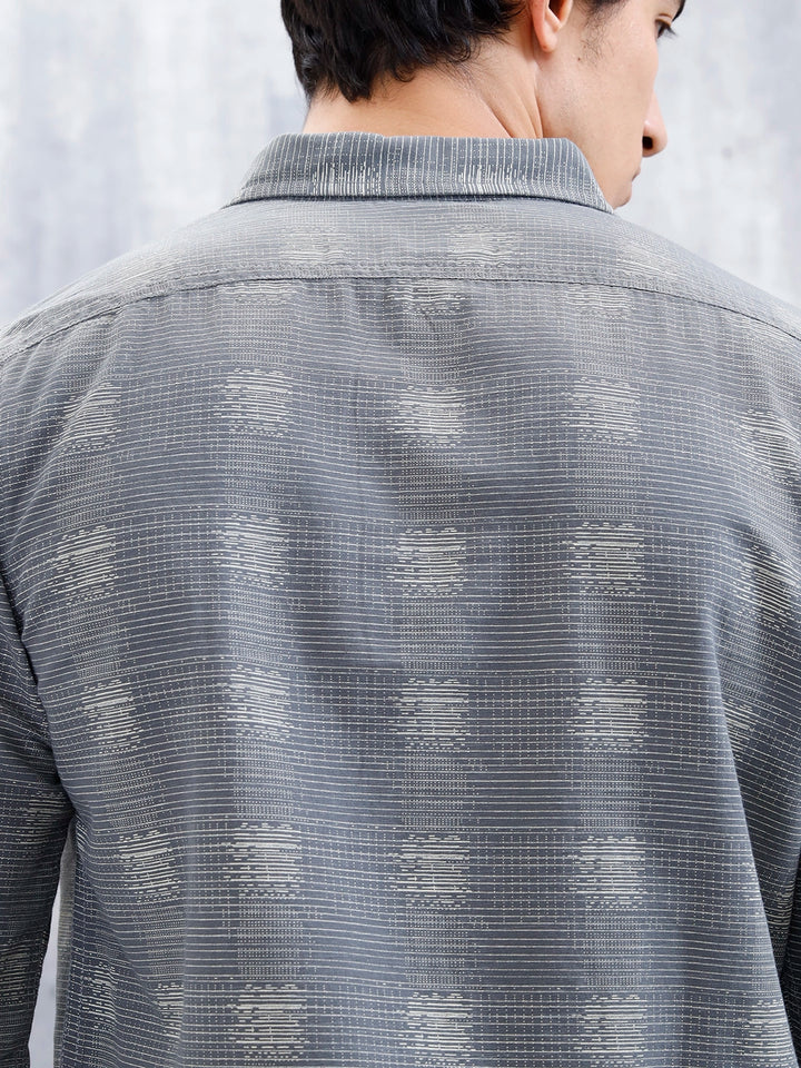 Printed Men's Casual Slim Fit Shirt  | Dark Grey