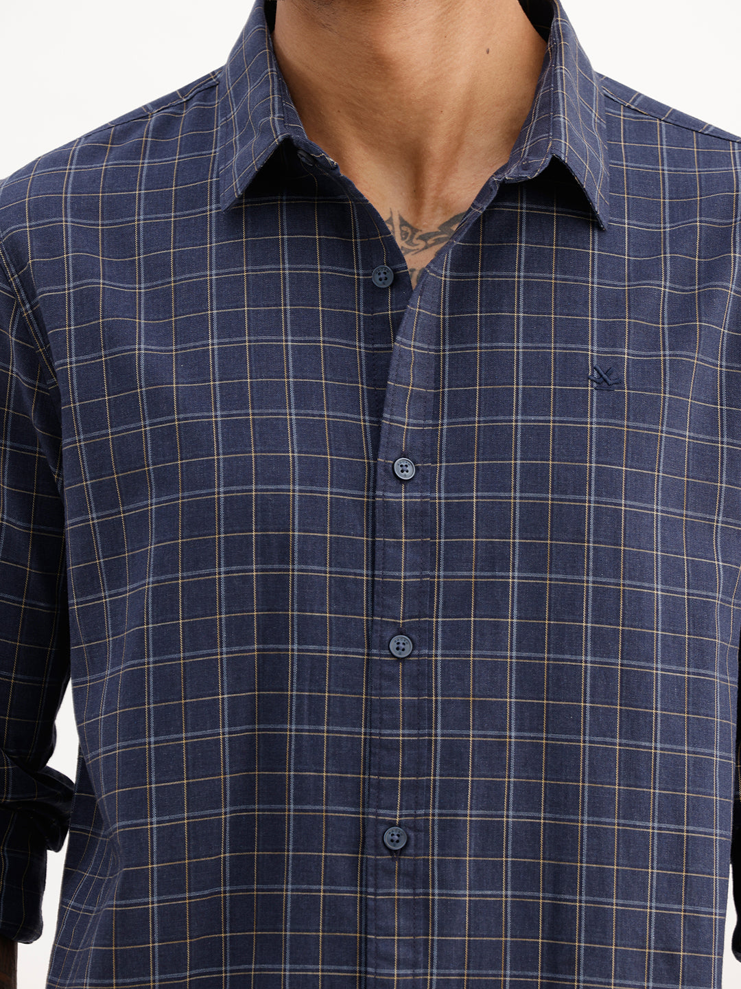 Slim Fit Checkered Full Sleeve Shirt | Navy Blue