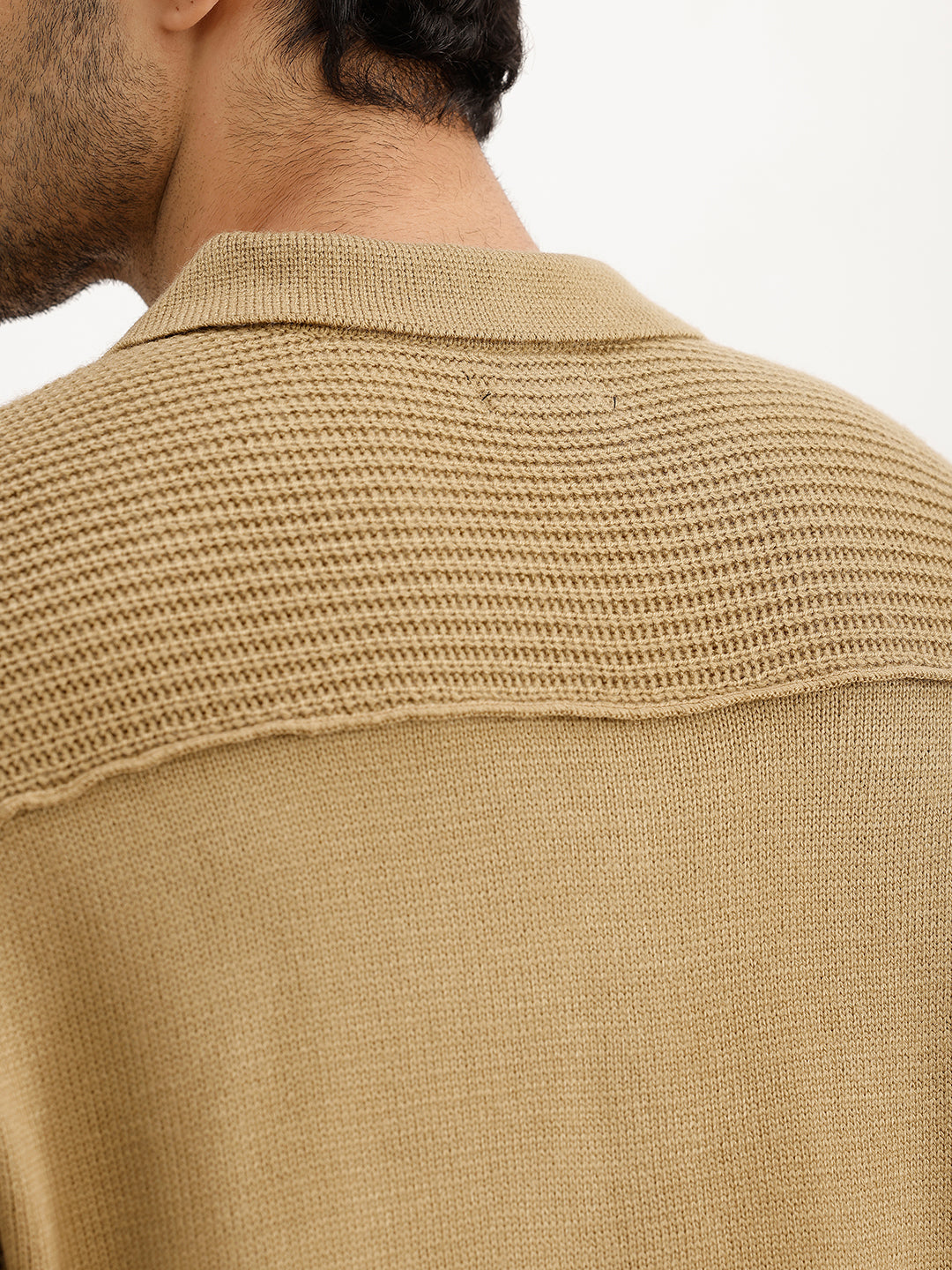 Oversized Contrast Collar Knitted Sweater | Beige