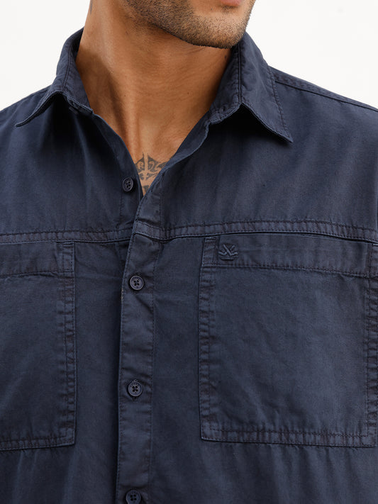 Solid Double Pocket Full Sleeve Shirt | Blue