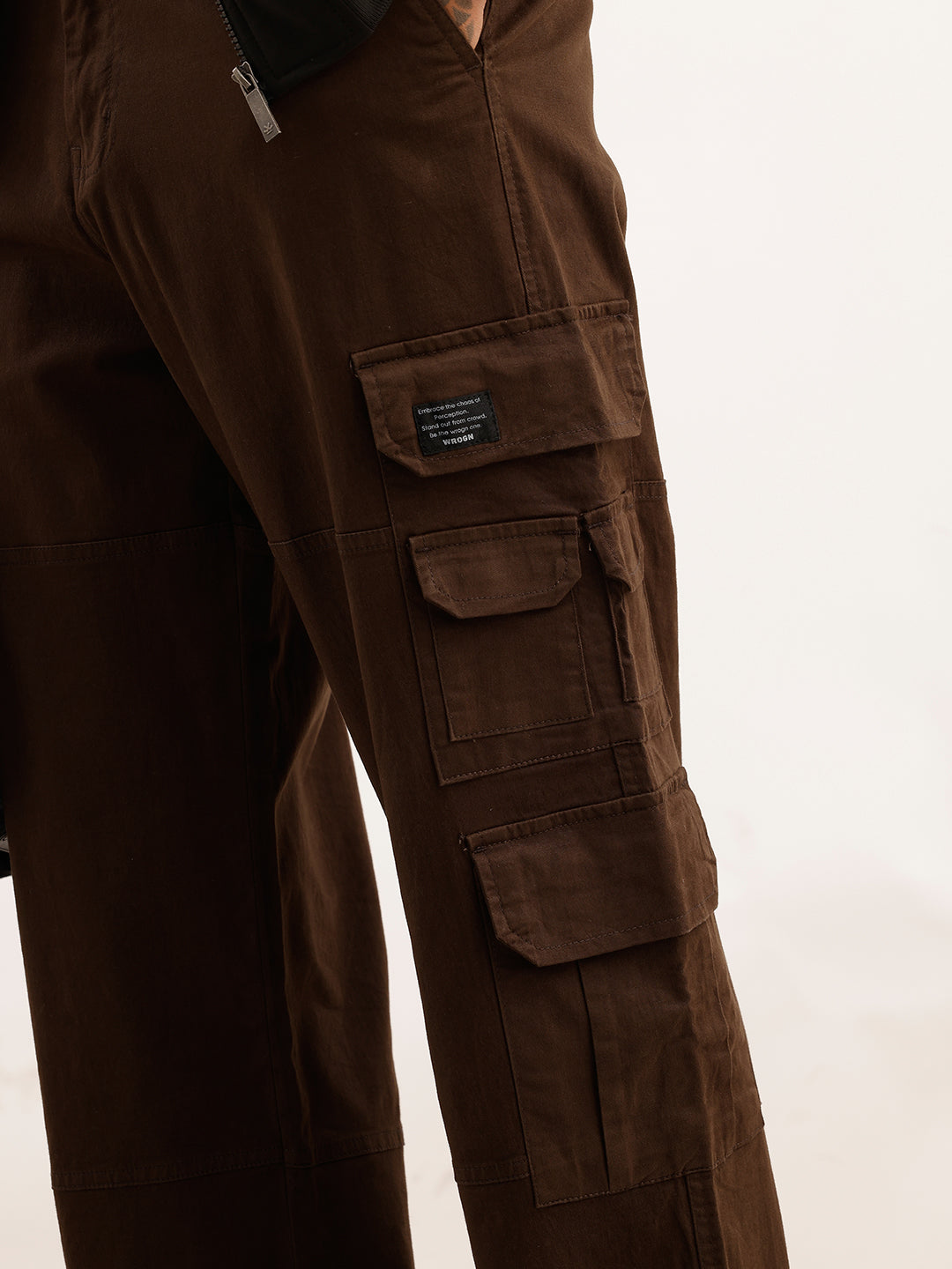 Solid Loose Fit Cargo Trouser | Brown