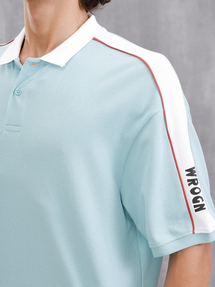 Oversize Solid Polo With Shoulder Tape Detail | Teal