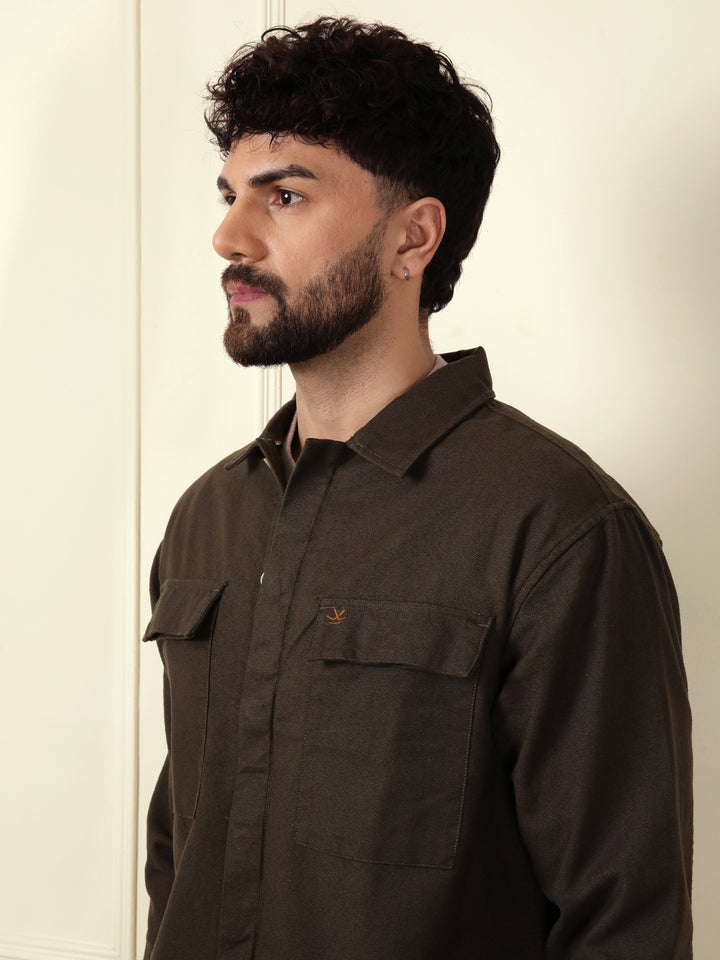 Solid Regular Fit Shacket | Olive