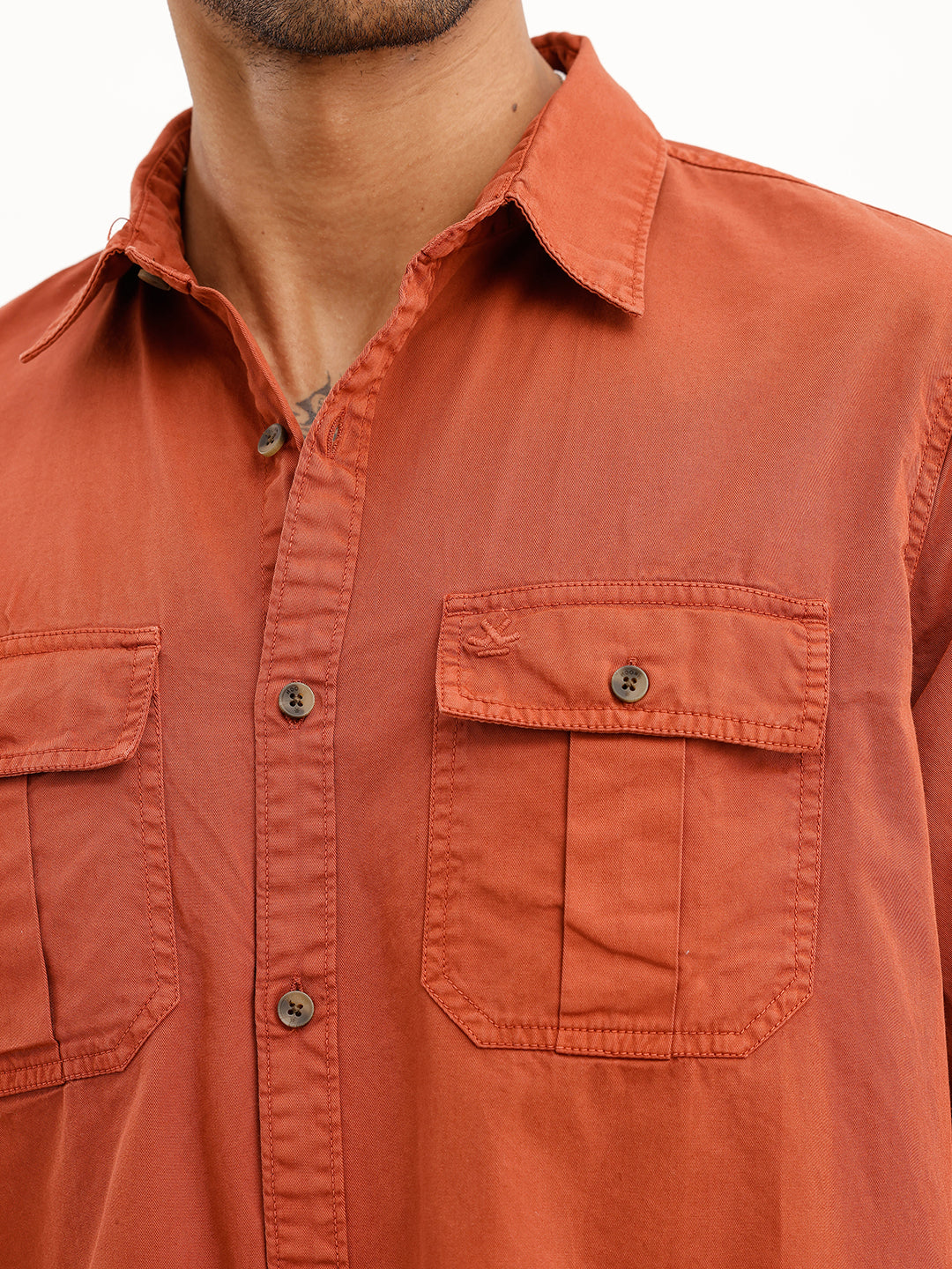 Comfort Fit Double Pocket Shirt | Rust