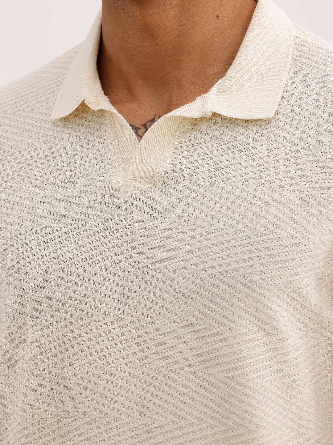 Solid Slim Fit Textured Polo T-Shirt | Off White | WPT02HSSL1245S