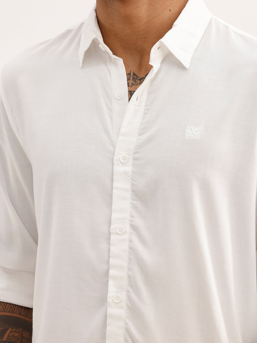 Solid Slim Fit Full Sleeve Shirt | Off White