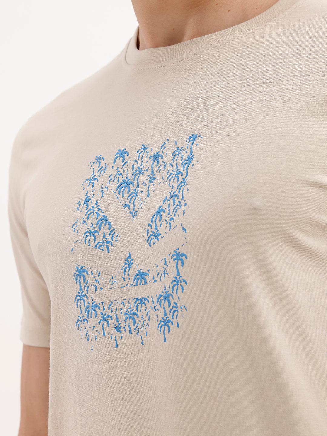 Slim Fit HD Printed T-Shirt  | Beige