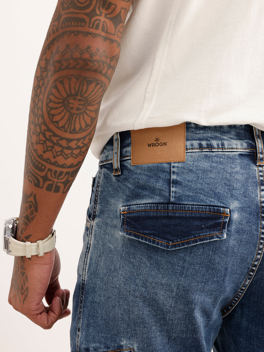 Classic Washed Straight Fit Denim Cargos | Blue