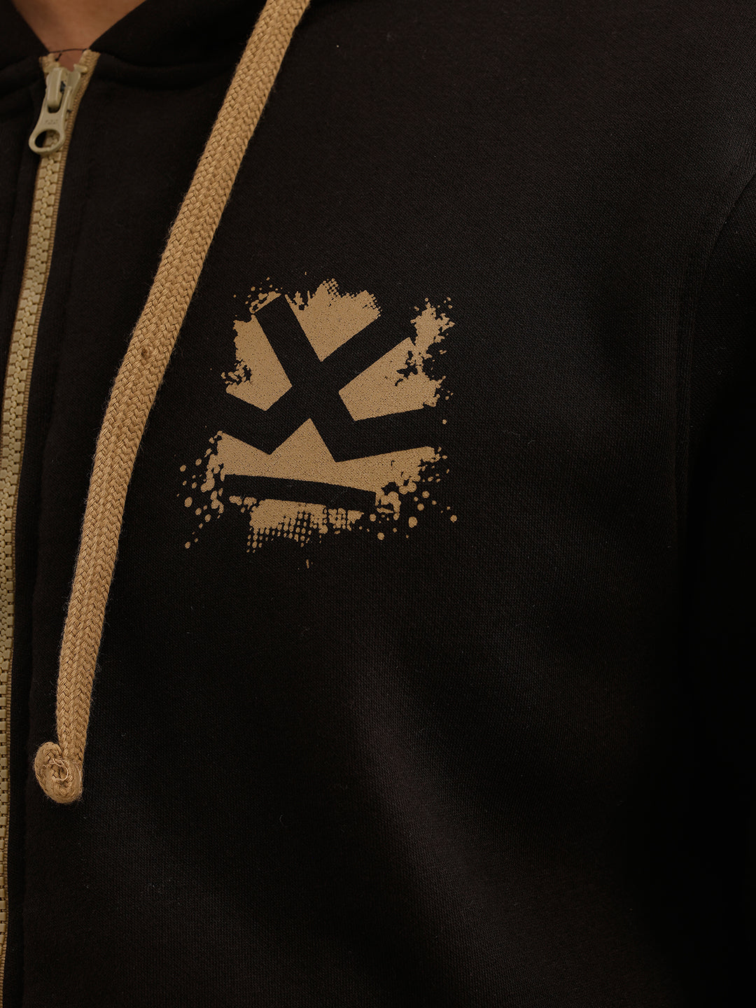 Classic Printed Zipper Hooded Sweatshirt | Black