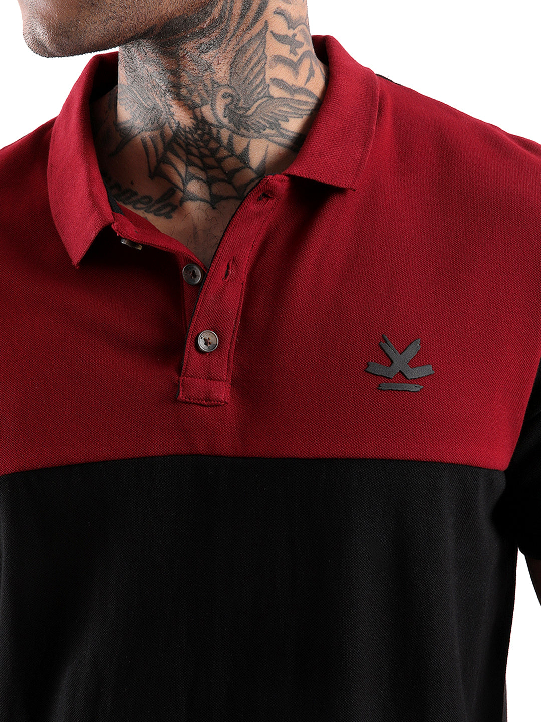 Red Over Black Colourblocked Polo