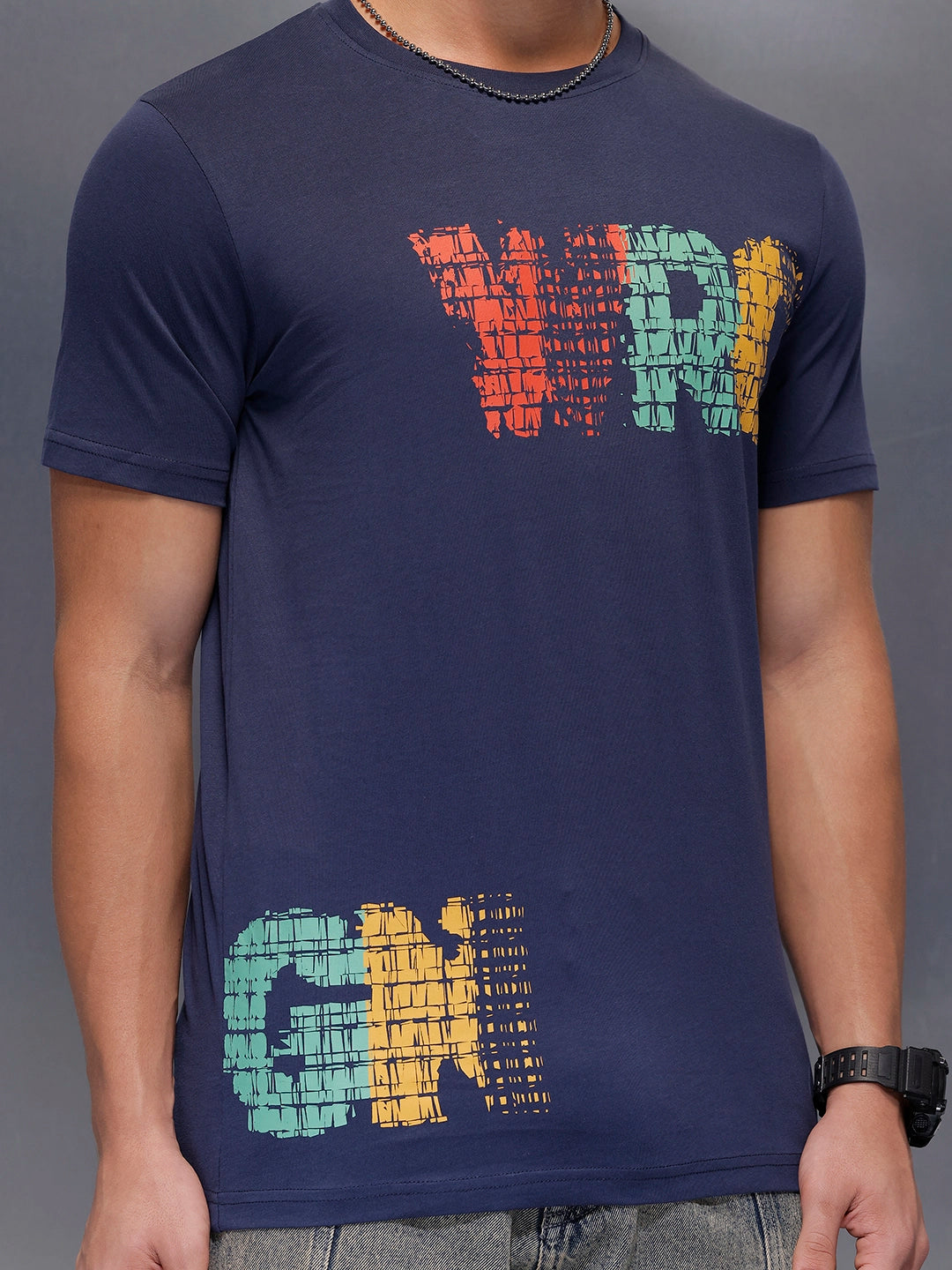 Placement Printed Regular Fit T-Shirt   |  Navy Blue